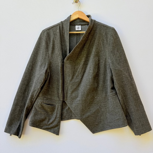 CAbi Jackets & Blazers - Cabi Womens XL Gray Knit Jacket Full Zip Asymmetric Collar Moto Blazer Artsy